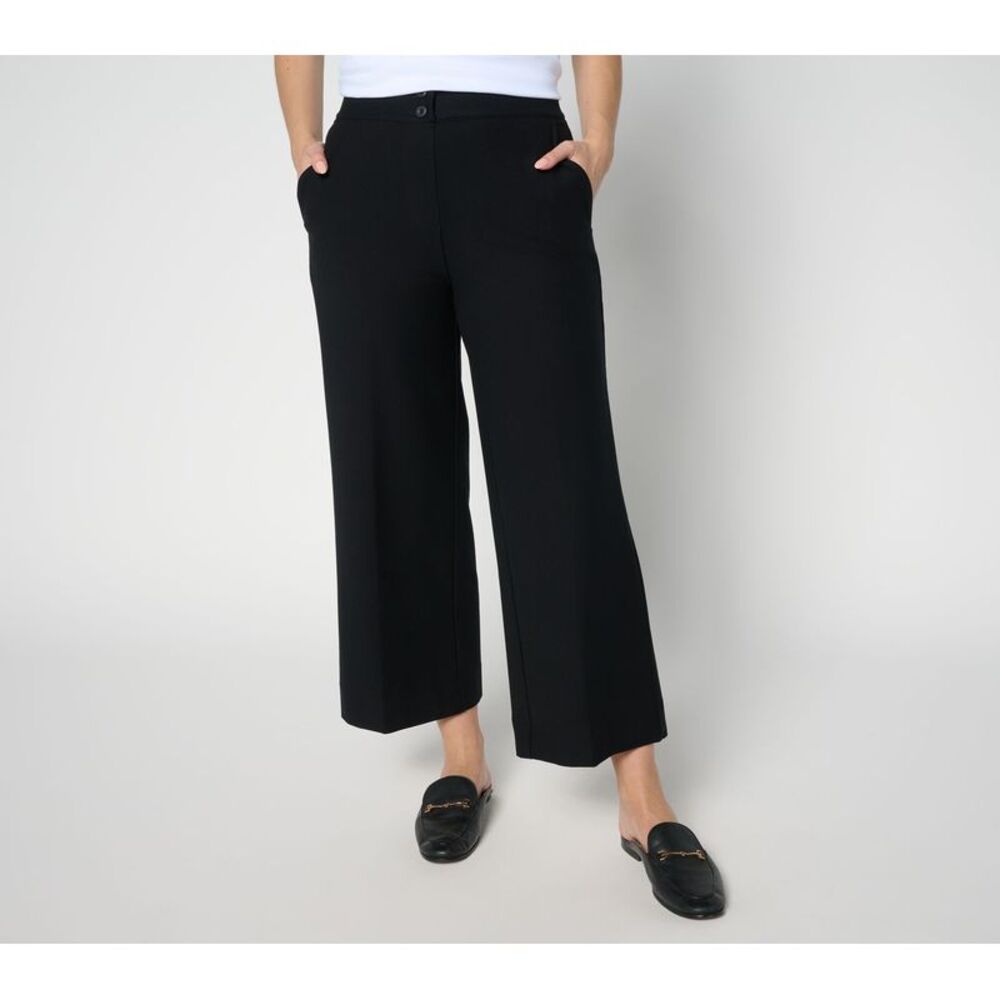 Isaac Mizrahi Live! Women's Petite Pants 2XP Knit Twill Wide Leg Black A693585